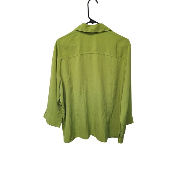 Joanna Plus 2X Button-Up Bright Green Blouse 3/4 Sleeve Collared Neck Lightweigh - Picture 2 of 8